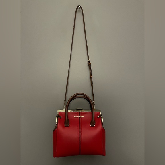 Michael Kors Red With Brown Trim Crossbody/Shoulder Satchel - Picture 2 of 14